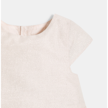 فستان كتان أنيق لامع باللون الوردي للفتيات الصغيرات